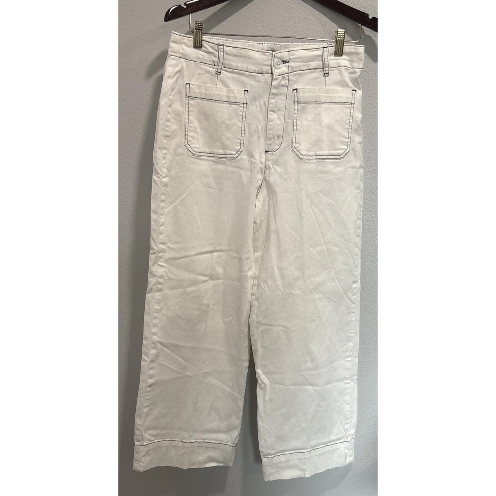 Bagatelle Collection Sz10 White Contrast Stitch Wide Leg Utility Cargo Pant